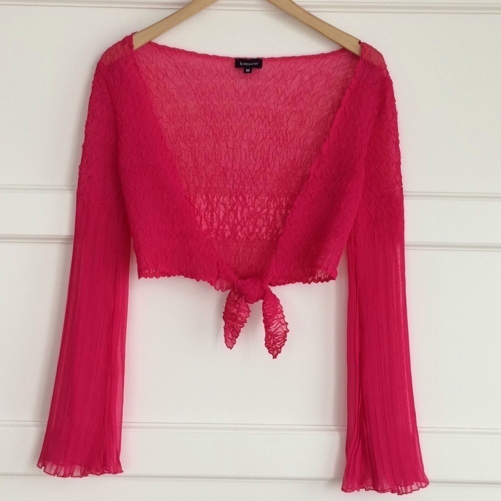 Komarov Crinkled Chiffon Cropped Cardigan / Shrug